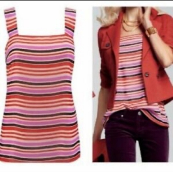 Cabi Striped Cami Tank Top Style # 3448 London Calling Banded Mod Red Tan Size S - Picture 2 of 15